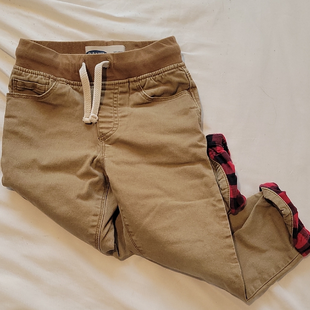Old Navy Tan Lined Red Plaid Pants